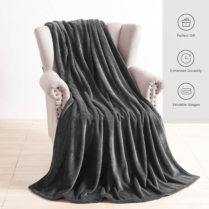 TASTHROW Grey Throw Blanket 60x80 Inches | Soft Plush Cozy Fleece Flannel Throw Blanket, Lightweight Warm Throws for Bed, Couch, Bedroom and Living Room, All Seasons