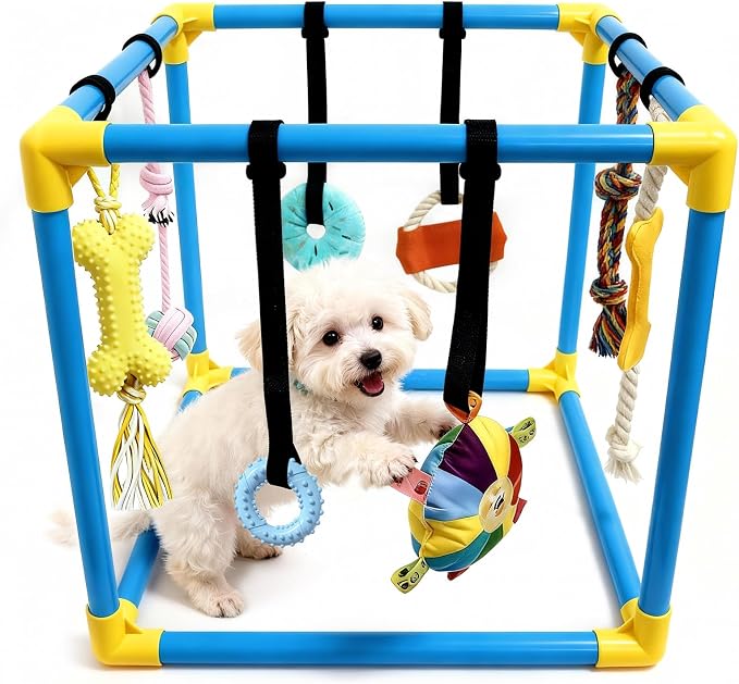Puppy Play Gym with 8 Hanging Toys, Indoor Jungle Gym for Small Dogs