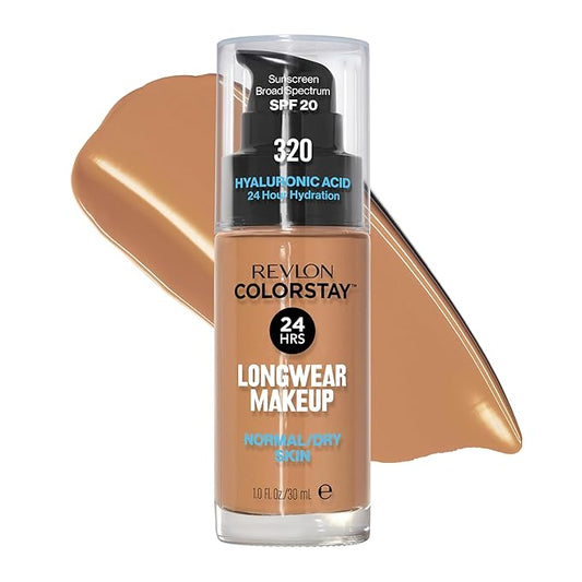 Revlon Liquid Foundation, ColorStay Face Makeup for Normal & Dry Skin, SPF 20, Longwear Medium-Full Coverage with Natural Finish, 320 True Beige, 1 fl oz