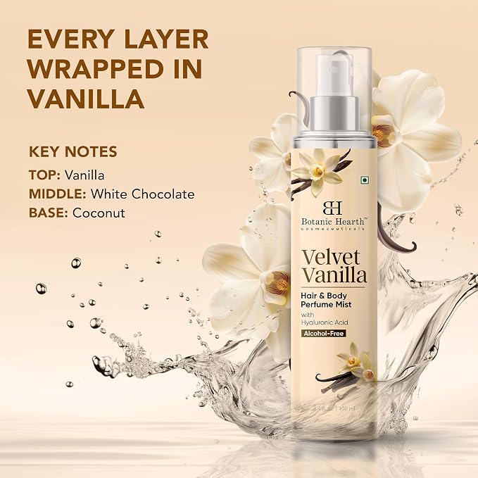 Botanic Hearth Vanilla Hair Perfume & Body Mist, Long-Lasting Hair Deodorizer & Body Scent for Women & Men, Alcohol-Free Clean Fragrance Hair Spray For Everyday Wear, All Day Freshness, 3.4 Fl Oz