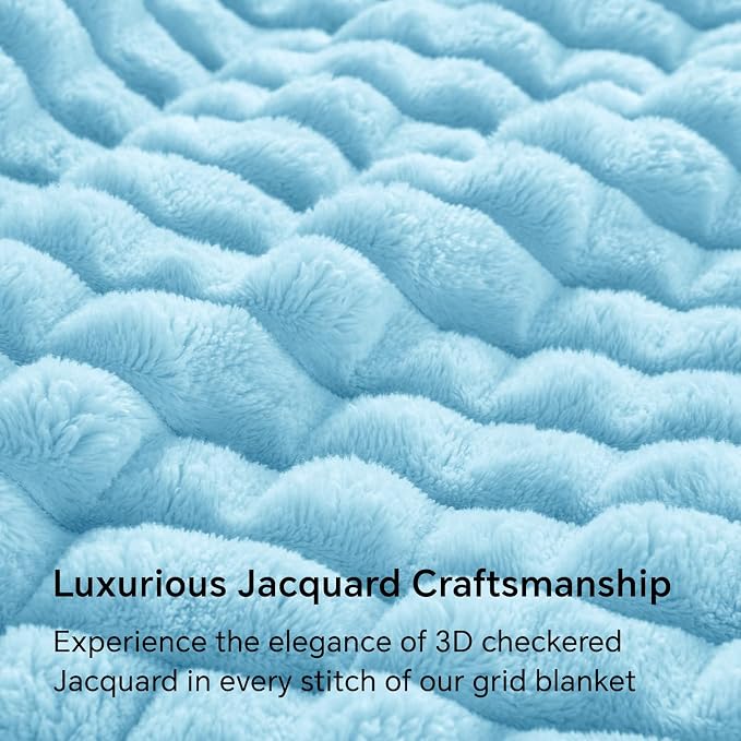 BEDELITE 3D Checked Light Blue Fleece Throw Blanket for Couch, 50x60 Inches | Soft Warm Fuzzy Fluffy Blanket for Bed Sofa, Lightweight Plush Cozy Blankets for Home Room Decor, Gift for Women, All Season