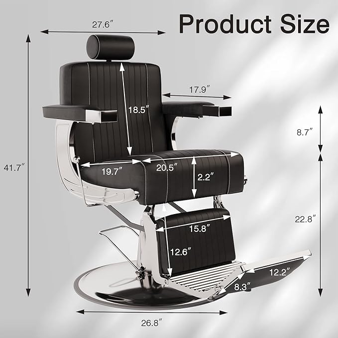 Barber Chair for Barbershop, Hydraulic Reclining Salon Chairs for Hair Stylist, 360 Degree Swivel Heavy Duty Salon Chair, Hair Chair with Adjustable Headrest and Footrest, Black
