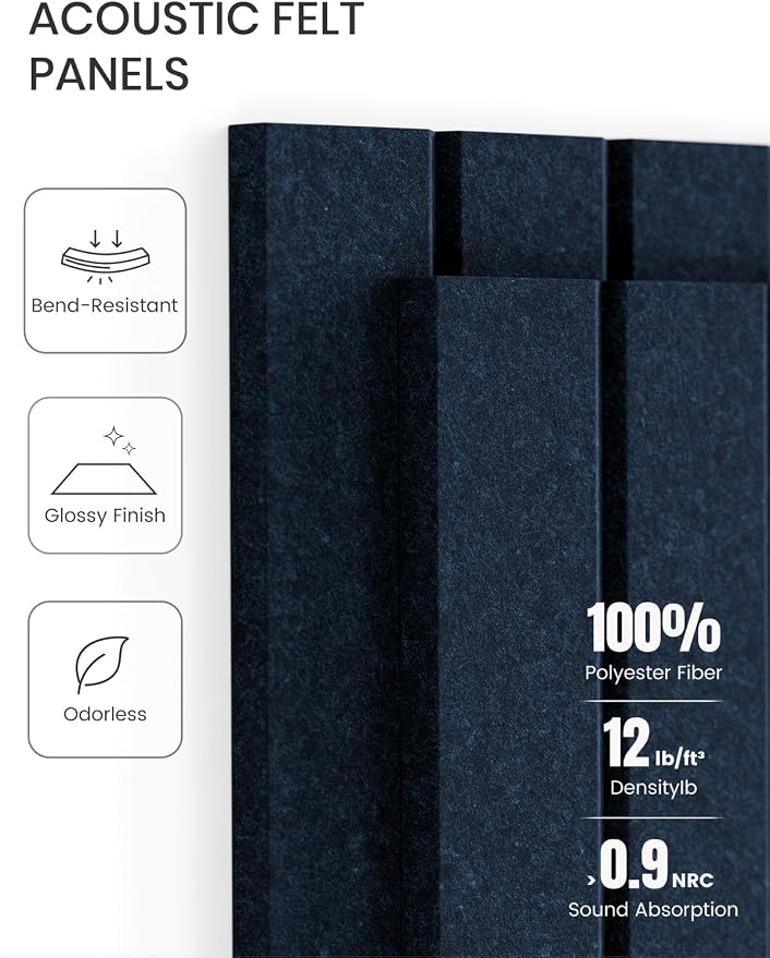 Fluxynara 36" x 24" Large Felt Bulletin Board, Carbon Blue | 6 Pack Cork Board Alternative with 30 Safe Adhesive Tabs, Pin Boards for Wall Decor, Home, Office, Classroom,Dorm