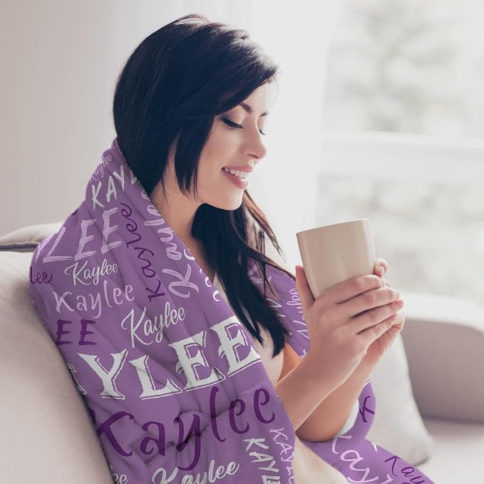 Personalized Custom Pale Purple Theme Light Soft Flannel Fleece Throw Blanket with Name for Men, Women, Boys, Girls, Kids - Customized Name Gifts for Birthday, Christmas, Valentines Day