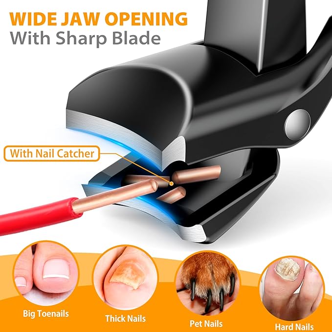 Toenail Clippers for Seniors, Long Handled Curved Head Nail Clippers with Catcher, Ultra-Sharp Heavy Duty for Thick Nails, Ergonomic Design for Men & Women, 18-Month Replacement Warranty