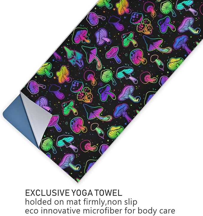 Colorful Mushroom Yoga Mat Towel Non Slip Soft Sweat Absorbent Hot Yoga Mat Towel, for Hot Yoga, Pilates and Workout-73 x 27 Inch