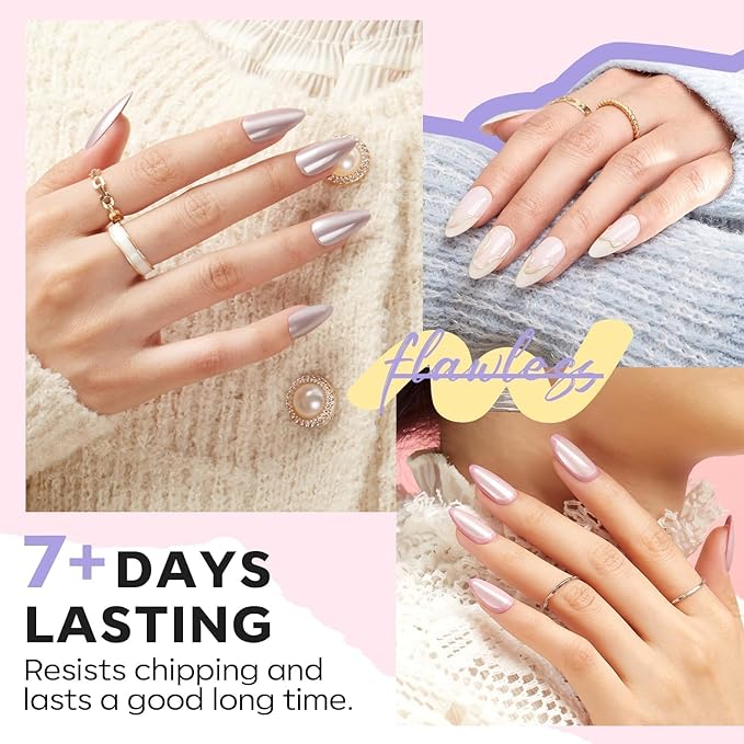 modelones Nail Polish Set 6 Colors, Pearl Pink Grey Beige Mini Quick Dry Nail Lacquer Kit, Bubble Bath Shimmer Pearlescent DIY Home Salon Nail Art Manicure Gift for Women Girls