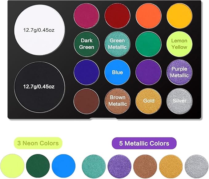 UCANBE Face & Body Paint, Water Activated SFX Makeup Palette - Extra Large White & Black Pan, Professional 18 Color Safe Non Toxic Art Painting Kit for Halloween, Cosplay, Parties, Theater & Stage