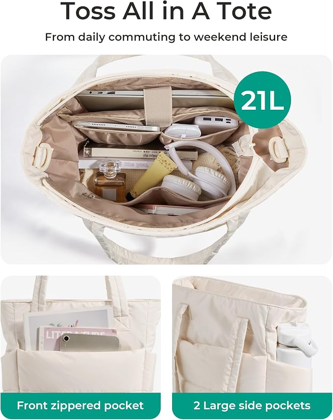 BAGSMART Tote Bag for Women, Lightweight Puffy Tote Bag with Compartments Shoulder Bag Handbag for Travel, Work, Gym | Lightweight