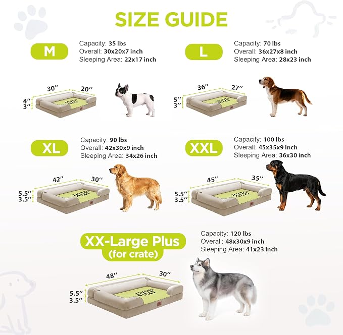Waterproof Orthopedic Dog Bed for Medium Large Sized Dogs | Memory Foam Pet Bed Sofa with Bolster, Dog Couch with Washable Cover & Non-Slip Bottom, 30x20 Inch, Beige