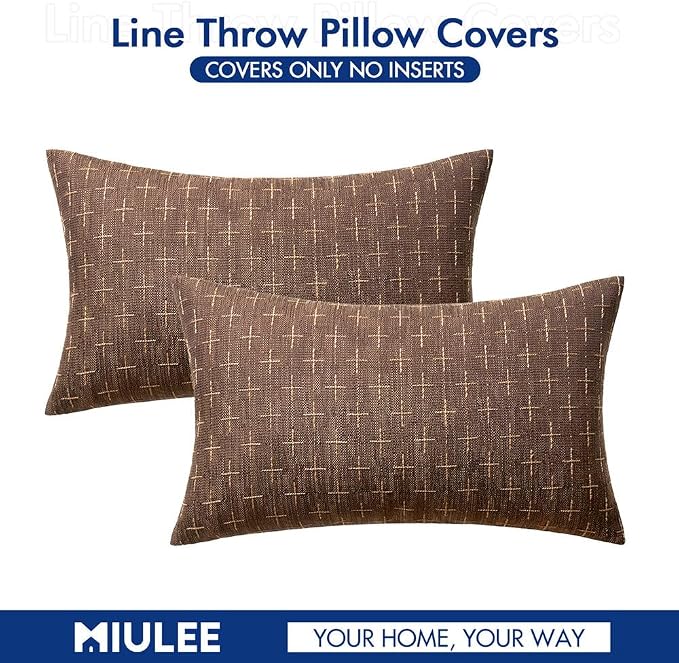 MIULEE Pack of 2 Decorative Vintage Burlap Linen Brown Throw Pillow Covers Modern Farmhouse Pillowcase Rustic Woven Textured Cushion Cover for Sofa Couch Bed 12x20 Inch Dark Coffee