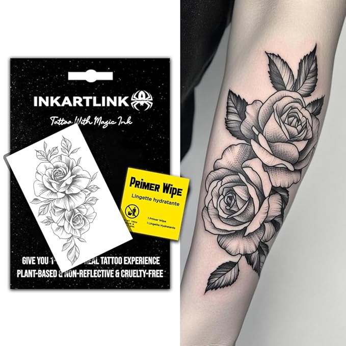 INKARTLINK Semi Permanent Tattoo, Temporary Tattoo, Beautiful and Realistic Design, Fun Tattoo Experience, Cruelty-free, Non-reflective, Waterproof (Flower 12)