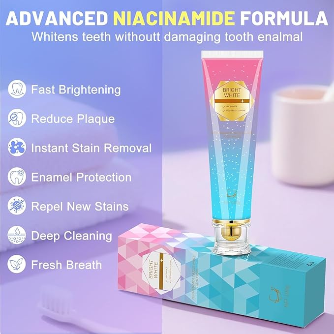 Niacinamide Whitening Toothpaste, Kimralur Triple Whitening Intensive Niacinamides Toothpastes, Fluoride-Free Formula is Suitable for Sensitive Teeth (1)