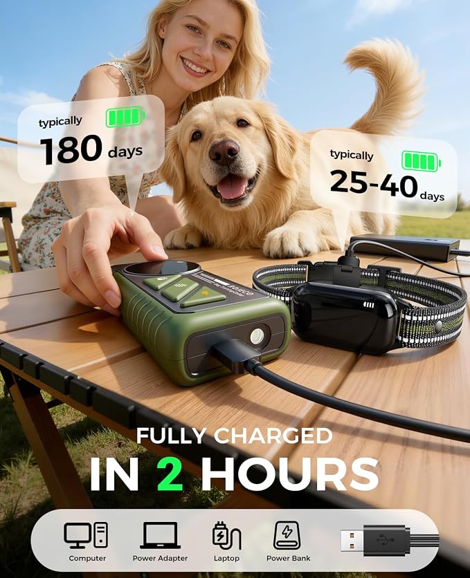 ROJECO 2-in-1 Dog Shock Collar & Dog Bark Collar,Smart Anti-Barking | 3300FT Remote/IPX7 Waterproof/Beep,Vibration,Shock Modes/LED Light/TypeC Rechargeable/for Small Medium Large Dogs/Green