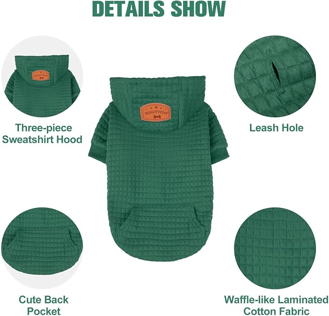 BEAUTYZOO Dog Hoodies Sweater for Small Dogs,Waffle‑Like Laminated Pet Coat | Warm Dog Sweatshirt with Pocket & Leash Hole,Pullover Clothes for Girl Boy Dogs & Cats,Stretchy & Easy‑On‑Off,Chihuahua Puppy