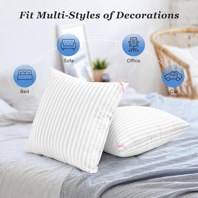 EIUE Throw Pillow Inserts, Machine Washable Pillows,Premium Polyester Fiber Fill for Sofa Bed & Decorative Cushions (White, 20x20inch)