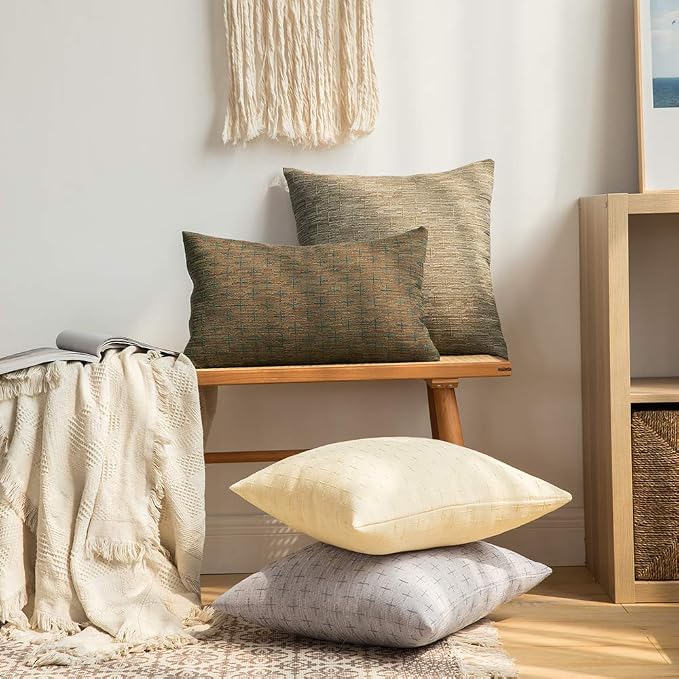 MIULEE Pack of 2 Decorative Burlap Linen Euro Throw Pillow Covers for Sofa Couch Bed 24x24 Inch Modern Farmhouse Pillowcases Rustic Woven Textured Cushion Cover Light Brown