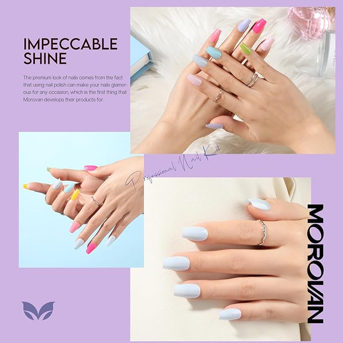 Morovan Pastel Nail Polish Set:15 Bright Colors 0.27oz Summer Regular Fingernail Polish Bulk Nail Polish Kit Finger Nail Polish Gift Set for Women Spring Macaron