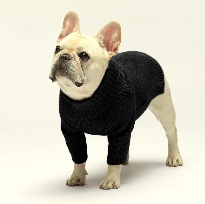 Fitwarm Dog Turtleneck Sweater, Thermal Knitted Pet Coat, Dog Winter Clothes for Small Dogs, Cat Apparel, Black, XXL