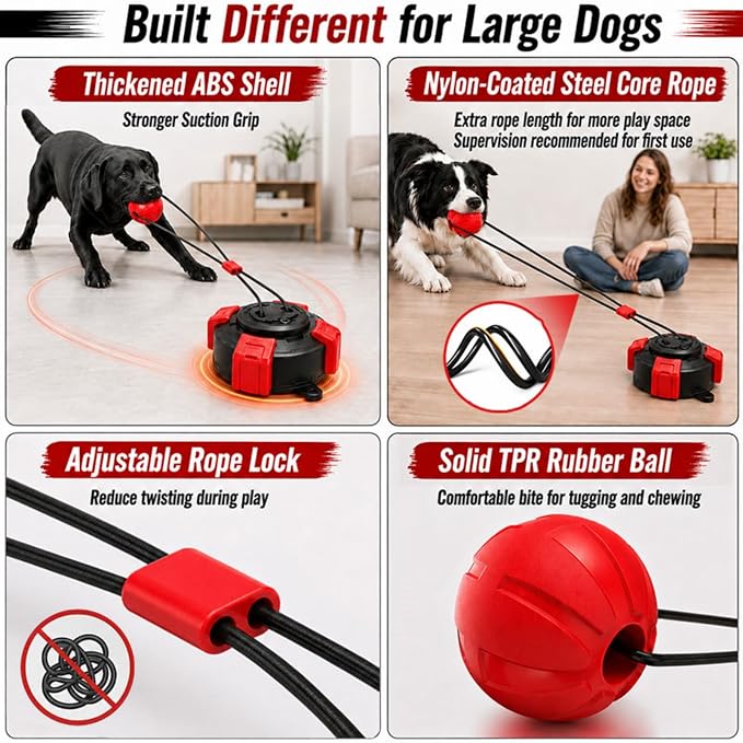 Interactive Suction Cup Toys for Large Dogs with Extended Rope, Dog Tug of War for Aggressive Chewers, Durable Stimulation Toys to Keep Them Entertained