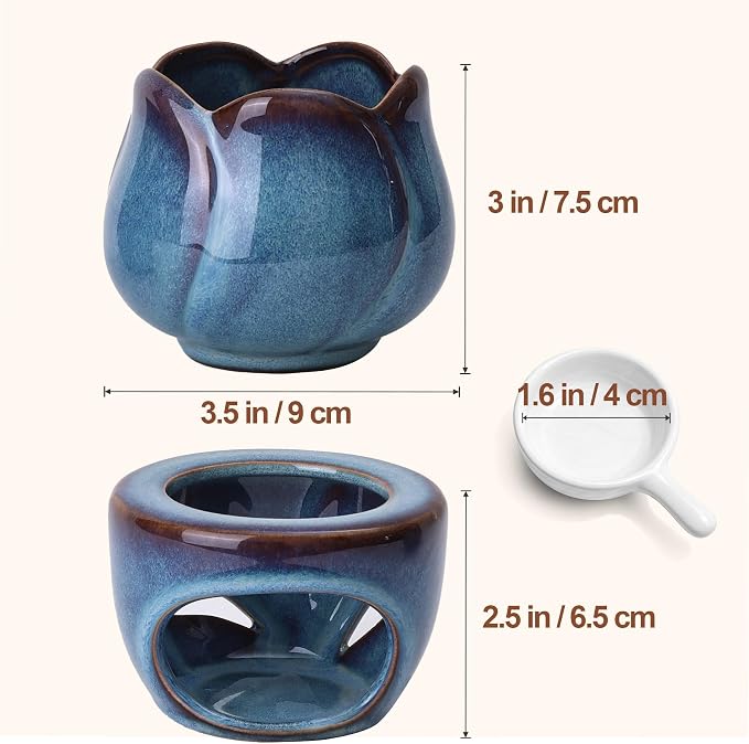 ComSaf Ceramic Essential Oil Burner, Reactive Glaze Aromatherapy Diffuser, 180ml Sculptural Wax Melt Warmer with Pull-Out Tea Light Tray, Artisan Pottery-Style Oil Warmer, Decorative Ambient Lighting