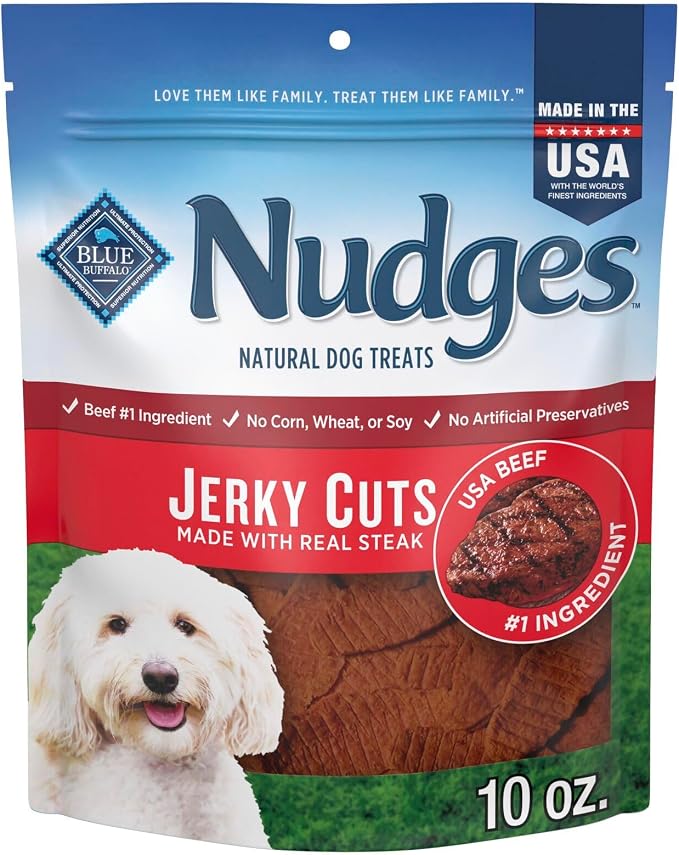 Blue Buffalo Nudges Jerky Cuts Steak Dog Treats, 10 oz | Real Beef First, Made in the USA, For All Breed Sizes, No Artificial Preservatives