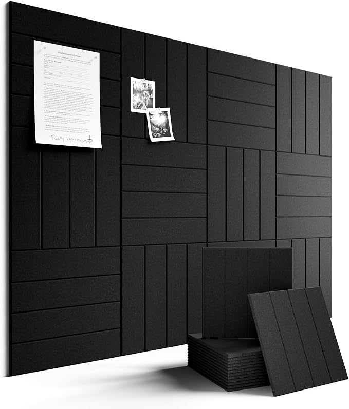 Fluxynara Felt Bulletin Board & Cork Board Alternative, Black | 48" x 36" Pin board, Removable Adhesive Tabs, Easy Install Without Wall Damage, For Home Office Decor
