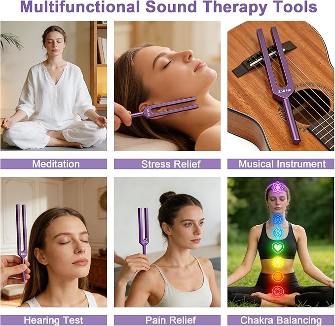 Tuning Forks for Healing Set — Includes 4 Frequency Tuning Forks (128Hz, 136.1Hz, 256Hz, 384Hz) and Reflex Hammer, Sound Healing Instruments for Chakra Sound Therapy, Yoga & Meditation Accessories