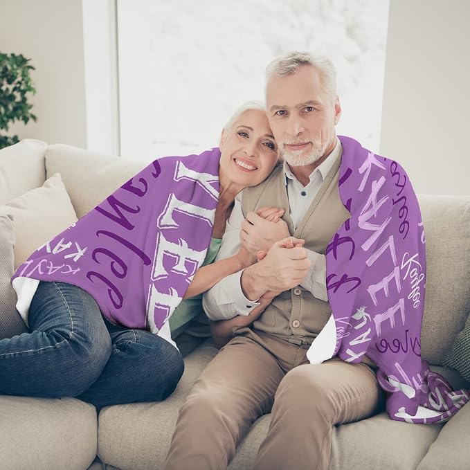 Personalized Custom Pale Purple Theme Light Soft Flannel Fleece Throw Blanket with Name for Men, Women, Boys, Girls, Kids - Customized Name Gifts for Birthday, Christmas, Valentines Day