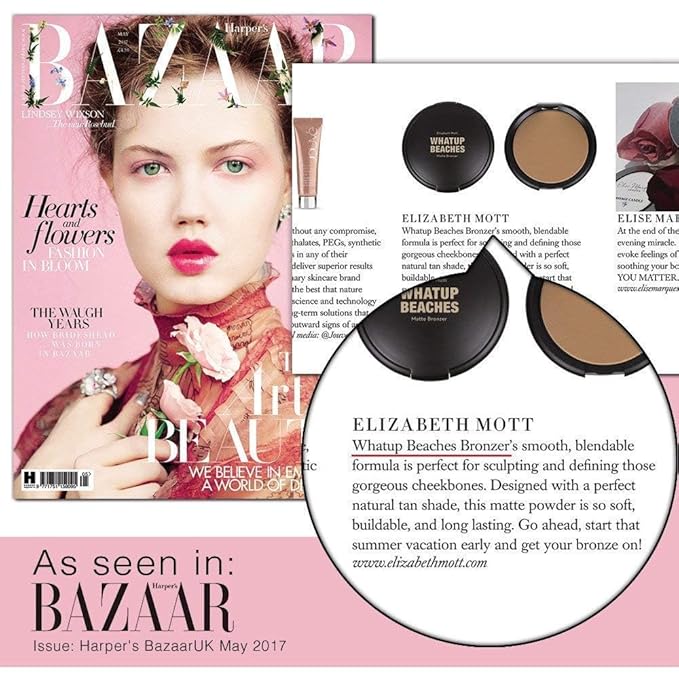 Elizabeth Mott Whatup Beaches Bronzer – Vegan & Cruelty-Free Face Powder for Contouring, Highlighting & Bronzing – Lightweight, Blendable Formula for a Sun-Kissed Glow – Luminous Glow Shade, 10g