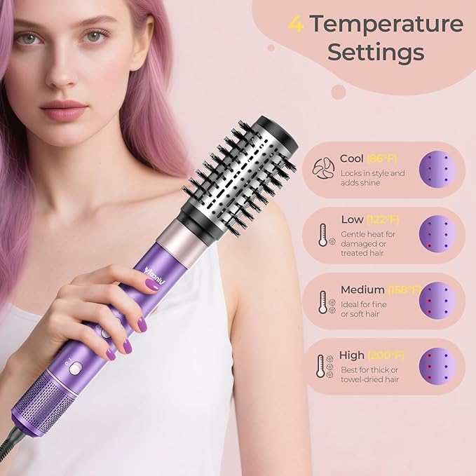 Vincofy 7-in-1 Hair Dryer Brush and Hair Styler Set – Fast Drying, Curling, Straightening & Volumizing – Hot Air Styling Tool with No Heat Damage – for All Hair Types – Purple