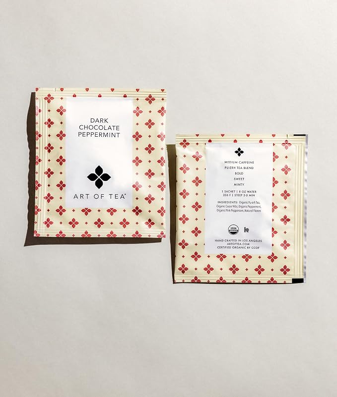 Art of Tea Dark Chocolate Peppermint Pu-erh Tea Bags, 50 Count Premium Caffeinated Black Tea, Rich Chocolate & Refreshing Mint Flavor, Gourmet Dessert Tea, Smooth Earthy Pu Erh Blend
