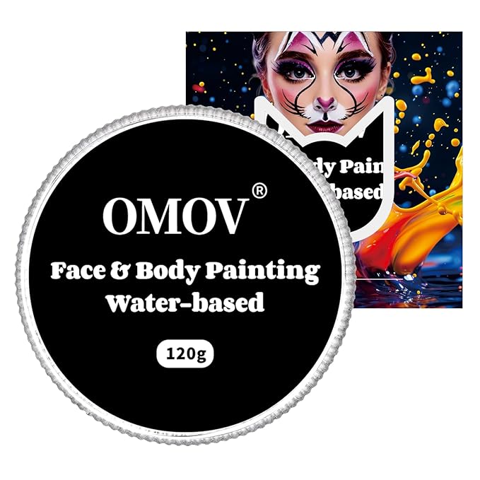Black Face Paint 120g (4.23 0z) Non-Toxic,Water Activated Face Painting Kit for Kids Adults,SFX Makeup Large Capacity Facepaint Palette for Halloween, Cosplay,Theater Party,Skull Joker Special Effects