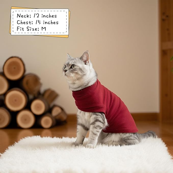 Cat Sweater Warm Fleece Pet Clothes for Cats Only | Soft Cat Vest Puppy Hoodie Coat, Fall Cold Winter Sweatshirt Pullover Clothing also for Small Dogs, Wine Red M