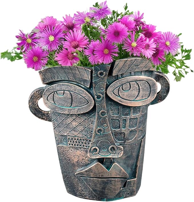 Bronze Abstract Face Planter Pots Unique Head Plant Pots Funny Face Flower Pot for Indoor Plants Home Art Table Decoration
