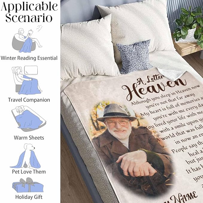 Custom Memorial Blanket with Photo - Sympathy Gift for Loss of Loved One