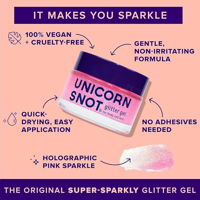 UNICORN SNOT Face & Body Glitter & Lip Gloss Bundle - Makeup for Festivals, Raves, Anime Cosplay - Safe for Face, Easy Application & Removal (Flamingo)