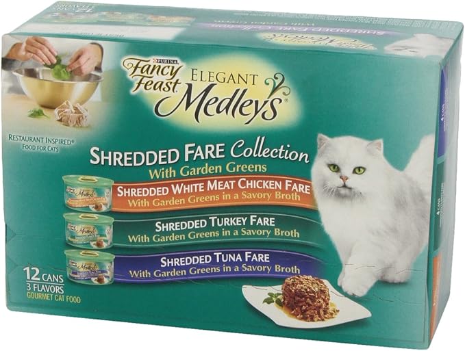 PURINA Fancy Feast Wet Cat Food Variety Pack, Medleys Shredded Fare Collection - (12) 3 oz. Cans (Pack of 2)