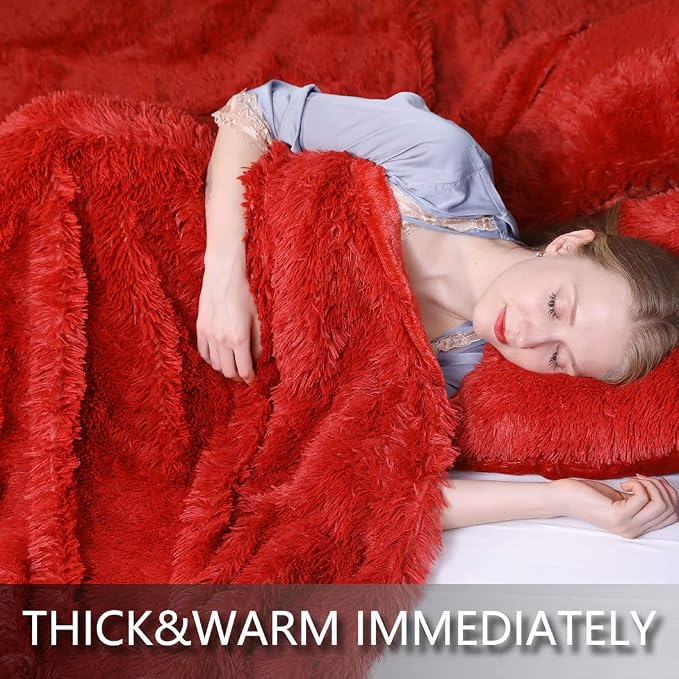 YUSOKI Long Faux Fur Throw Blanket, Red,50" x 60" | Ultra Soft, Lightweight for All Season Use, stays fluffy after repeated washes, Perfect Gifts, Machine Washable