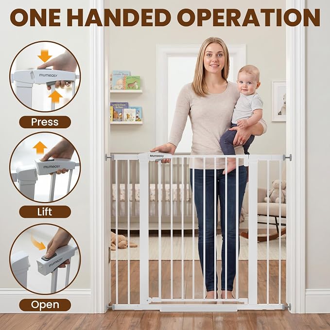 Mumeasy 36" Extra Tall Baby Gate for Stairs, 29.7-43" Auto Close Dog Gate