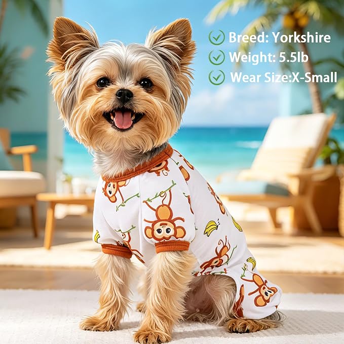 Dog Pajamas for Small Dogs Soft Strechy Summer Dog Pjs Puppy Clothes for Chihuahua Yorkie Boy Girl Cat Pet Outfits Cute Pattern XXS~L (Monkey, Large)