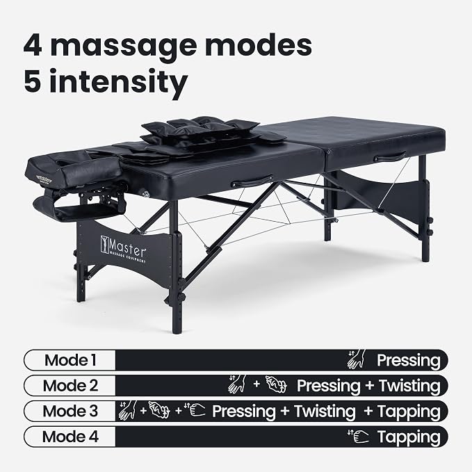 Monaco 30" Master Massage AirWave Portable Table | Full-Body Air Compression & 3D Lumbar Traction | Professional Folding Wellness Bed - Black