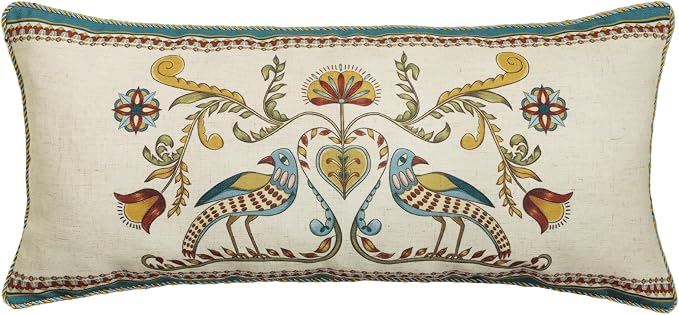 patdrea Designer French Vintage Linen Throw Pillow Cover,12"x28"-Wensel C | RusticDecorative Pillow Case,Bird and Floral Pattern,Cushion Coverfor Couch Living Room Bedroom Sofa