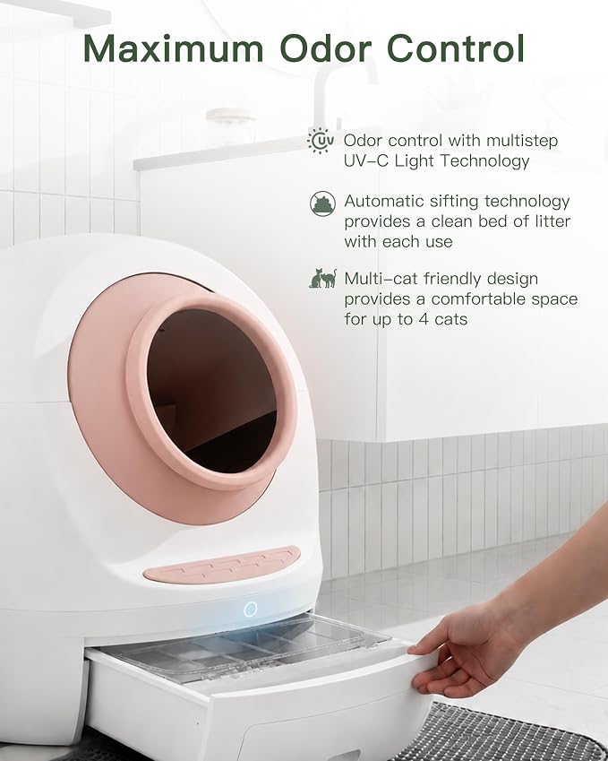 Casa Leo Automatic Self-Cleaning Cat Litter Box | with Leo’s Loo Too Wi-Fi App & Voice Control, App Weight Tracking, UV Odor Control, Safety Sensors, 30dB Quiet