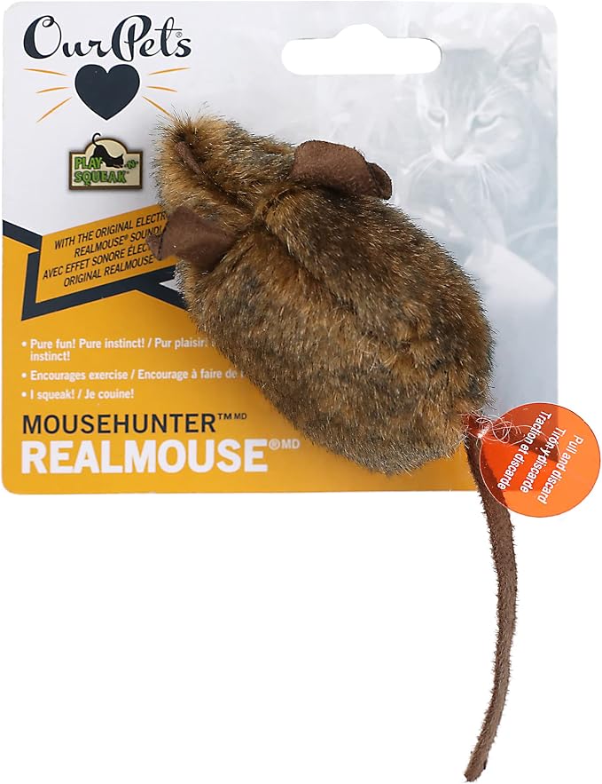OurPets Play-N-Squeak Mouse Hunter Cat Toys with Catnip | Interactive Toy with Real Mouse Electronic Sound, for Indoor Cats