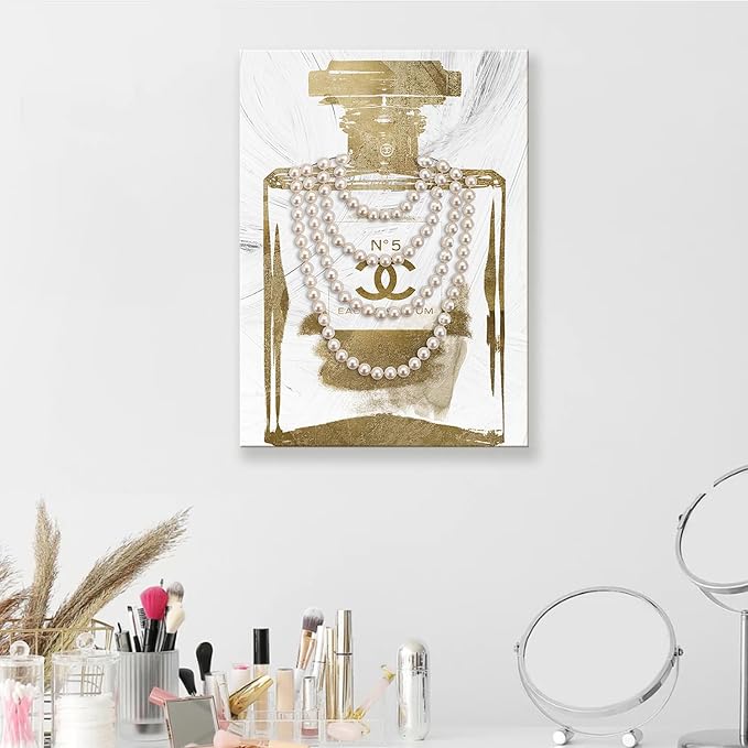 Fashion Glam Canvas Wall Art Vintage Perfume Bottle Picture Modern Luxury Posters Print for Bedroom Make up Room Home Decor 16"x24"