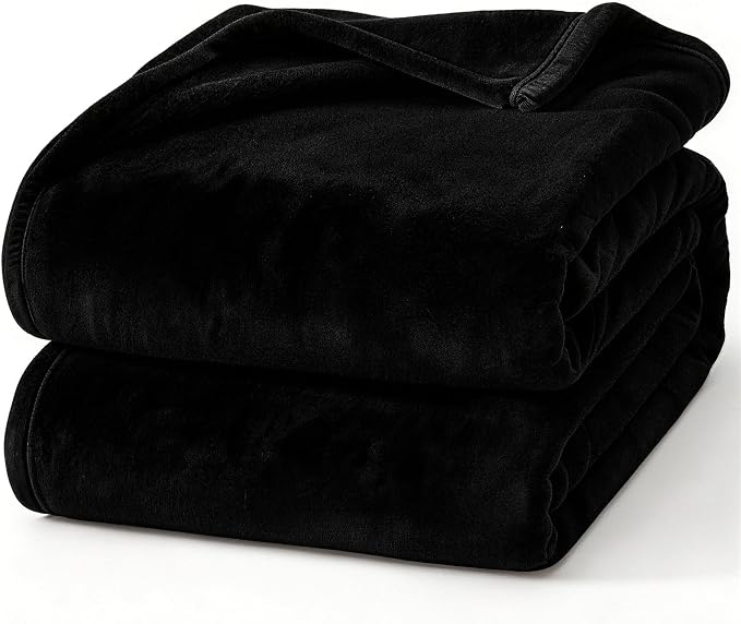 Hansleep Twin Black Fleece Blanket, Soft Flannel Bed Blanket | Fuzzy Cozy Blanket 60x80 Inches, Multi-use for Bed, Sofa, Couch, Travel, Camping, All Season Warm Lightweight Cover