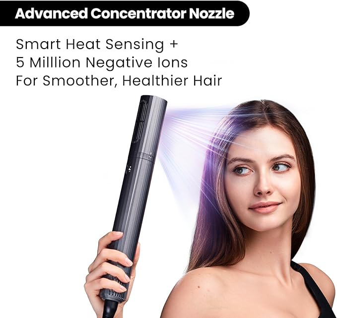 GLAMUP® FusionPro™ 6 in 1 Hot Air Styler- Wrap Curler & Thermal Brush Straightener, High Speed Hair Dryer, Round Brush, Volumizer, Hair Styling Gift Set with Travel Bag, Blow Dryer Brush