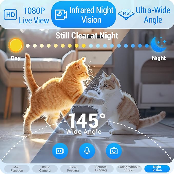 Frienhund Automatic Cat Feeder with Two 1080P Camera for 2 Cats: 7L Automatic Dog Feeder with Night Vision & Slow Feed, 5G WiFi Auto Cat Food Dispenser for Multiple Pet,Detachable for Clean(ACF180W-C)