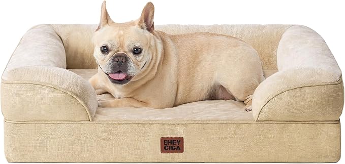 EHEYCIGA Orthopedic Small Dog Bed, Waterproof Memory Foam Washable Pet Beds | Non-Slip Bottom and Egg-Crate Foam Medium Dog Couch Bed with Washable Removable Cover, Graige